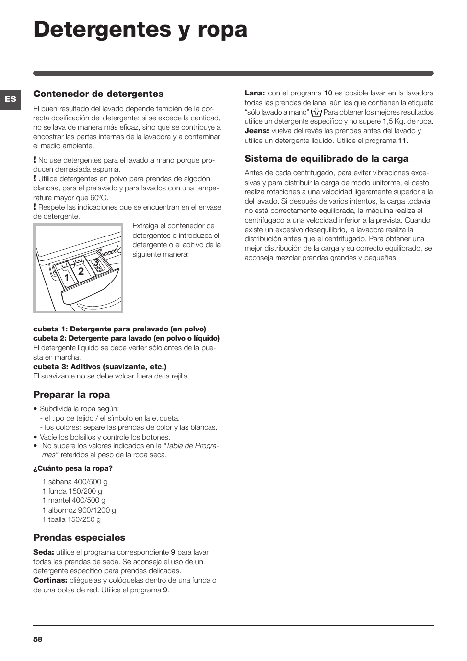 Detergentes y ropa | Indesit IWSD-71051-C-ECO-EU User Manual | Page 58 / 72