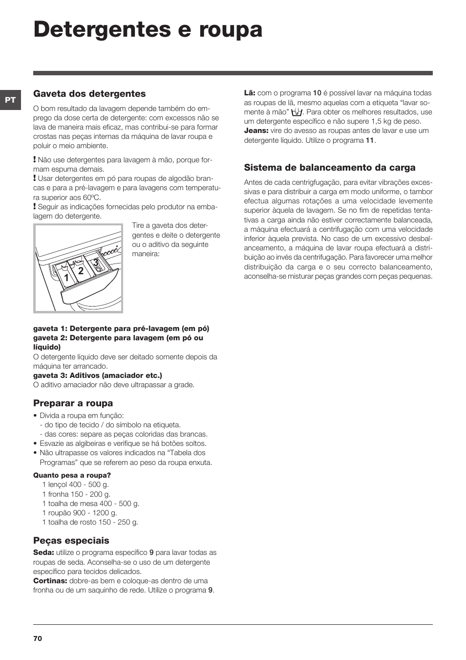 Detergentes e roupa | Indesit IWSD-71051-C-ECO-EU User Manual | Page 70 / 72