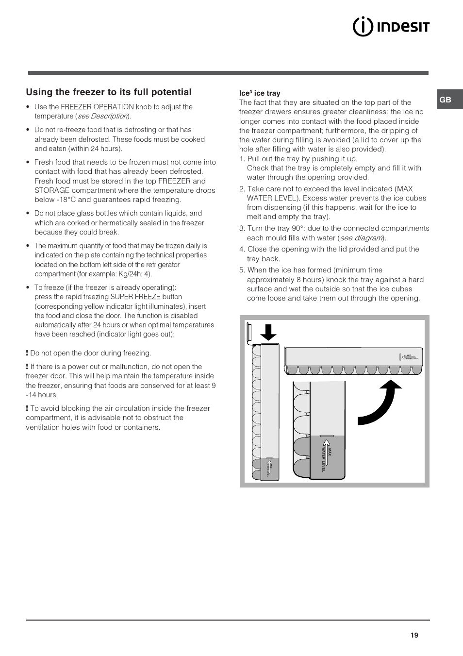 Using the freezer to its full potential | Indesit BAAN 40 FNF NXWD User Manual | Page 19 / 60