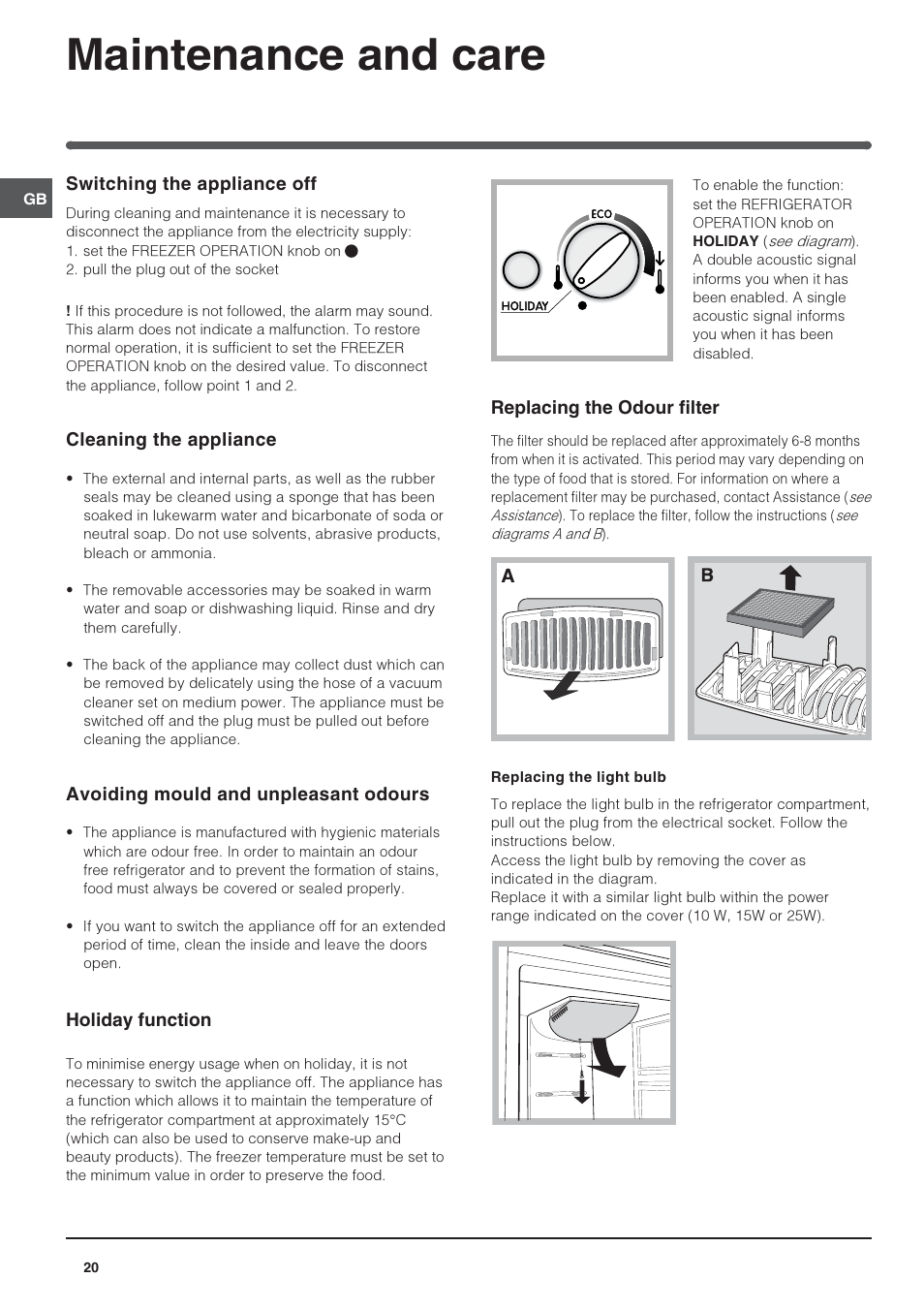 Maintenance and care | Indesit BAAN 40 FNF NXWD User Manual | Page 20 / 60