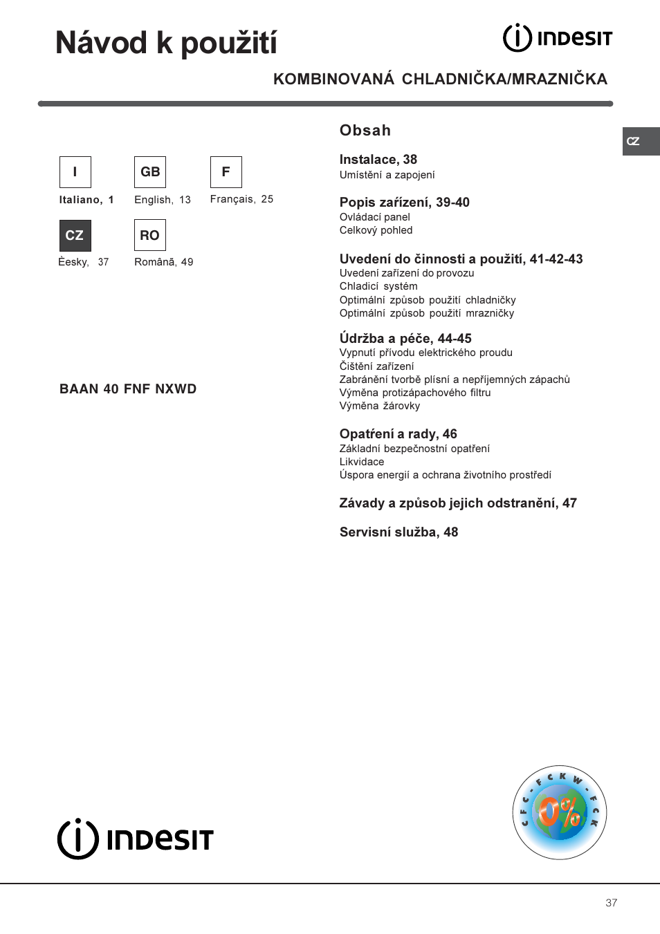 Indesit BAAN 40 FNF NXWD User Manual | Page 37 / 60