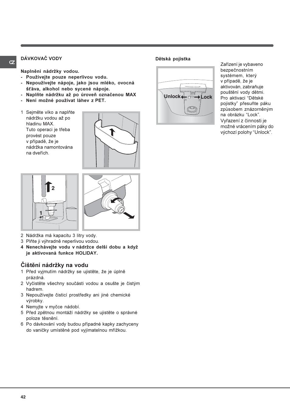 Èitìní nádrky na vodu | Indesit BAAN 40 FNF NXWD User Manual | Page 42 / 60