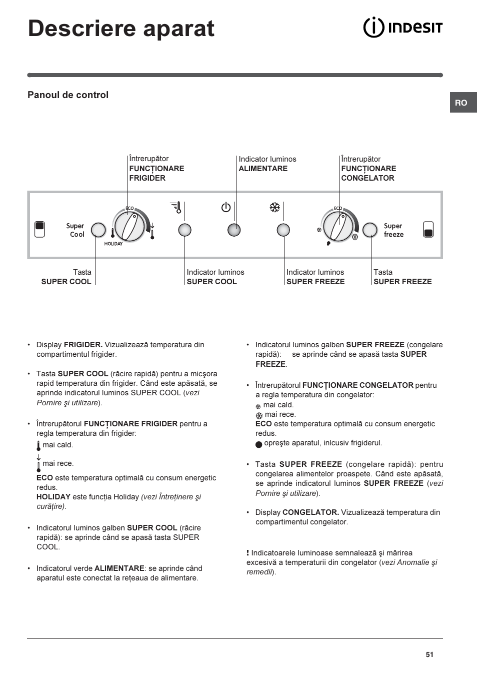 Descriere aparat | Indesit BAAN 40 FNF NXWD User Manual | Page 51 / 60