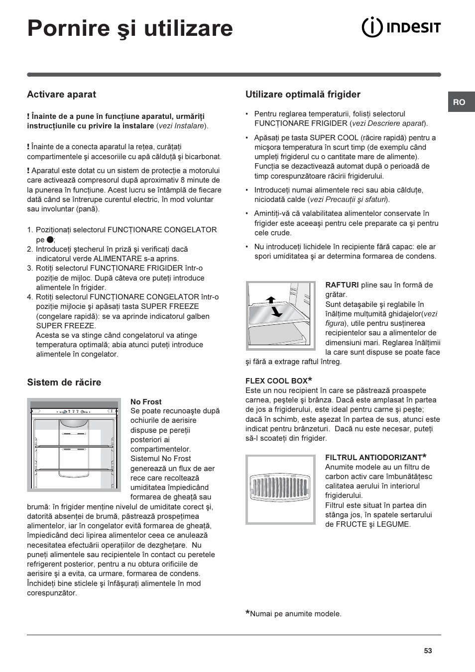 Pornire ºi utilizare | Indesit BAAN 40 FNF NXWD User Manual | Page 53 / 60