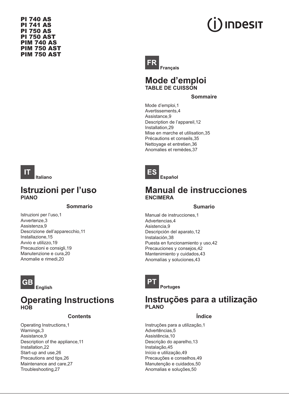 Indesit PIM-750-AS-(IX) User Manual | 76 pages
