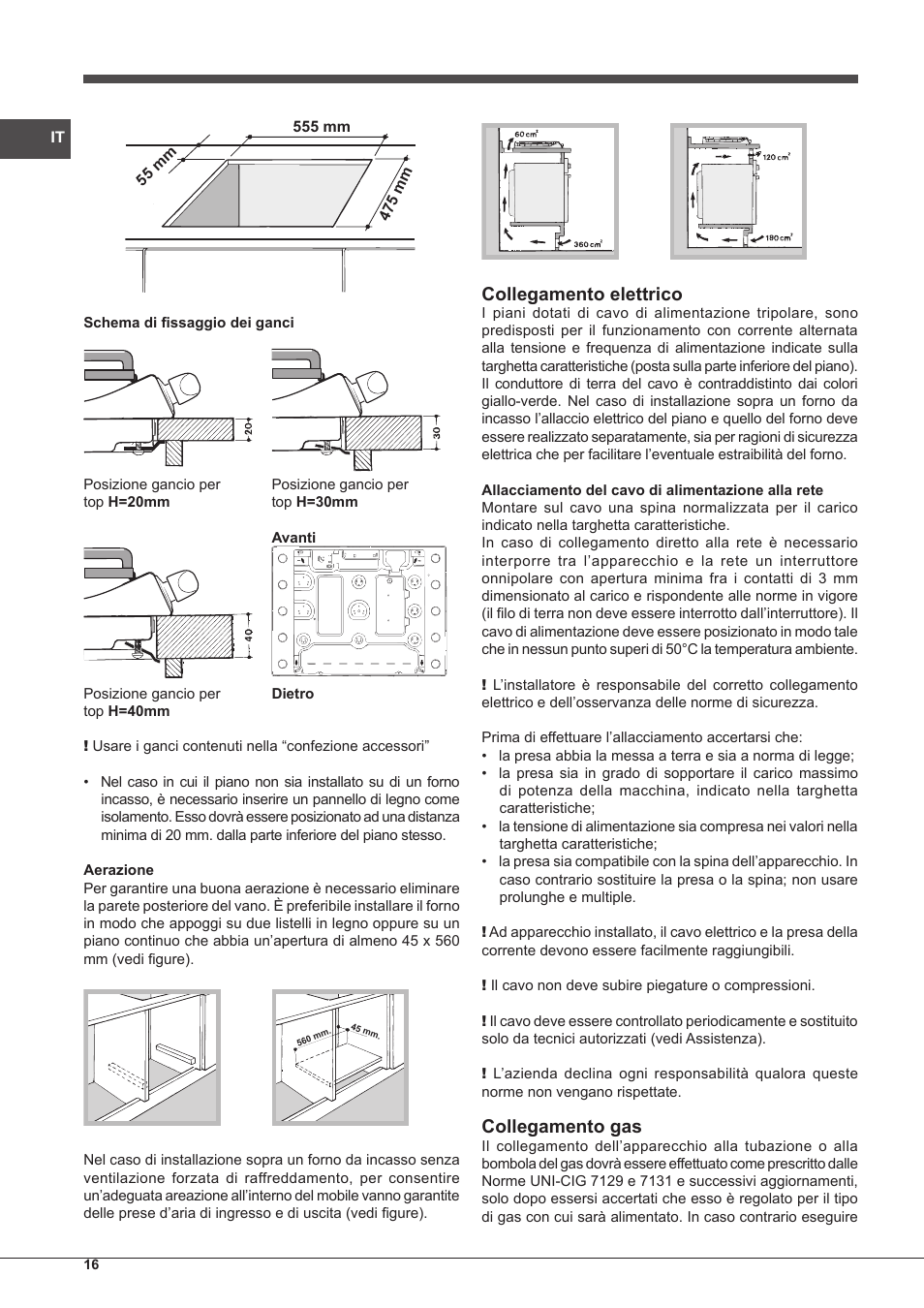 Collegamento elettrico, Collegamento gas | Indesit PIM-750-AS-(IX) User Manual | Page 16 / 76