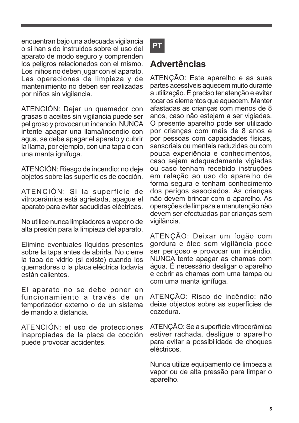 Advertências | Indesit PIM-750-AS-(IX) User Manual | Page 5 / 76
