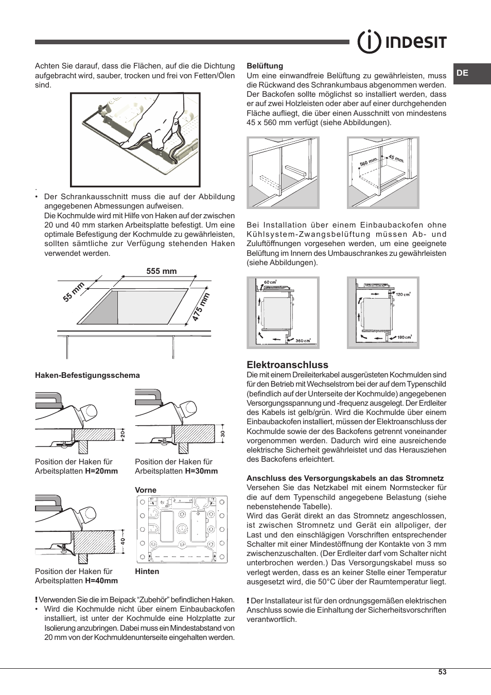Elektroanschluss | Indesit PIM-750-AS-(IX) User Manual | Page 53 / 76