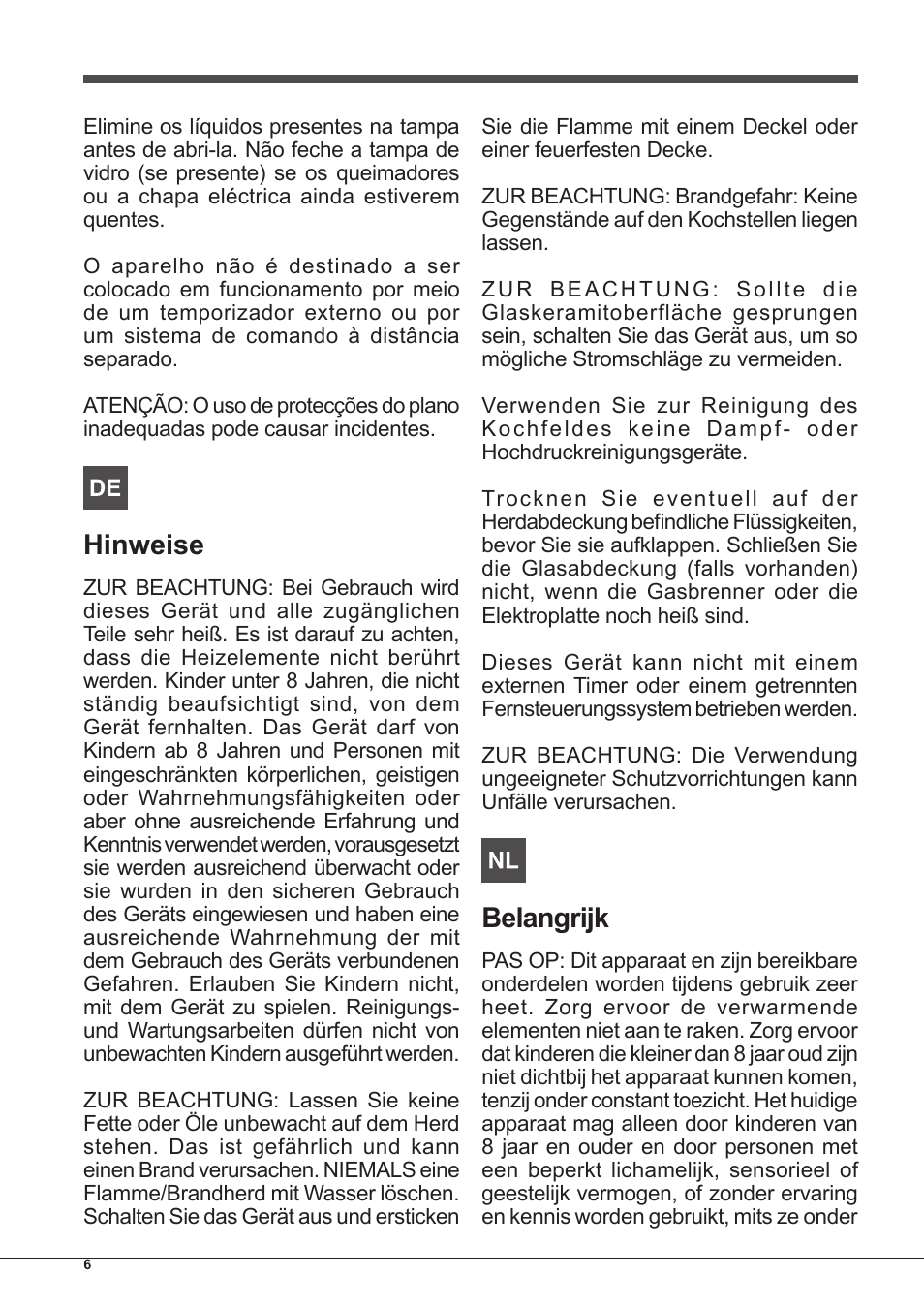 Hinweise, Belangrijk | Indesit PIM-750-AS-(IX) User Manual | Page 6 / 76