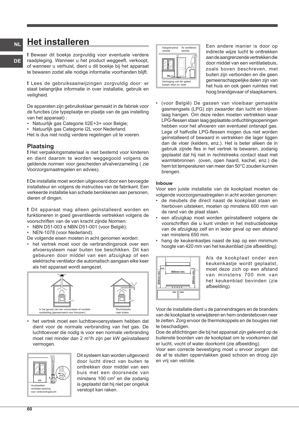 Het installeren, Plaatsing | Indesit PIM-750-AS-(IX) User Manual | Page 60 / 76