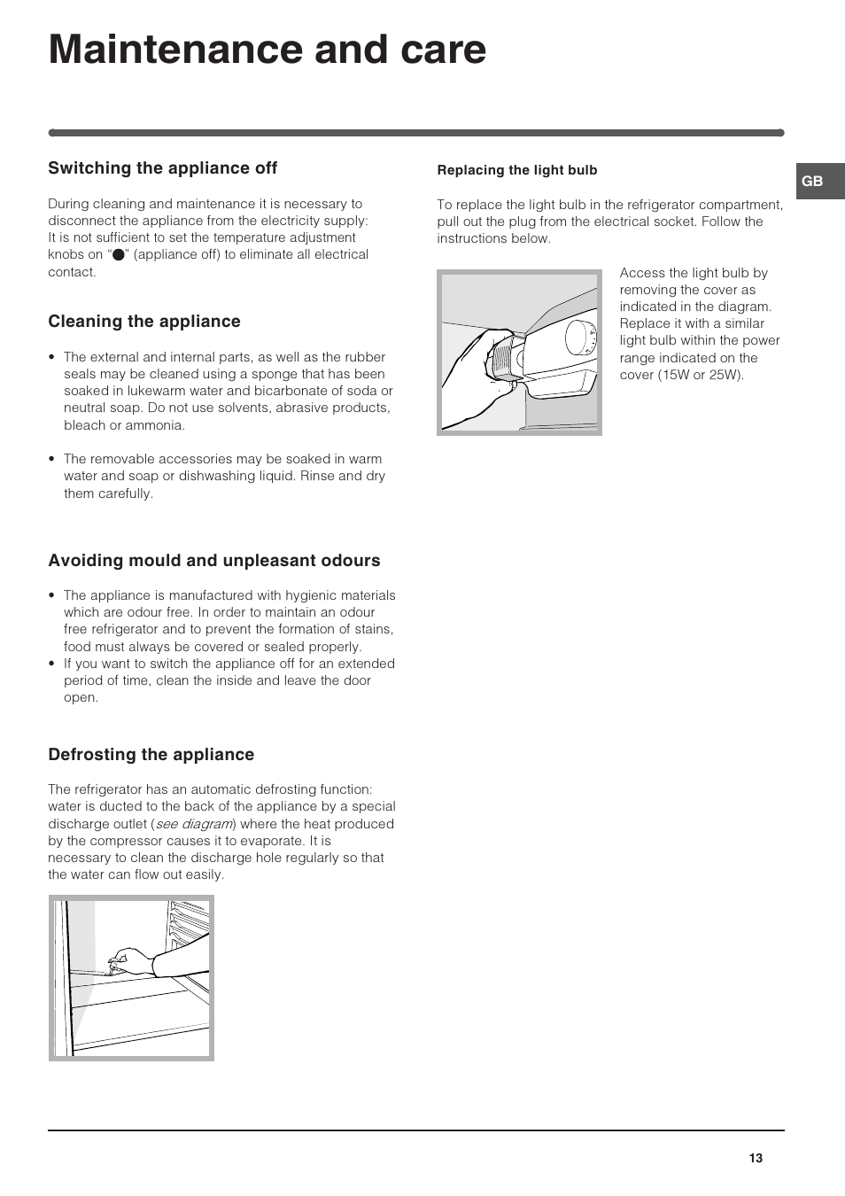Maintenance and care | Indesit IN-TS-1612 User Manual | Page 13 / 40