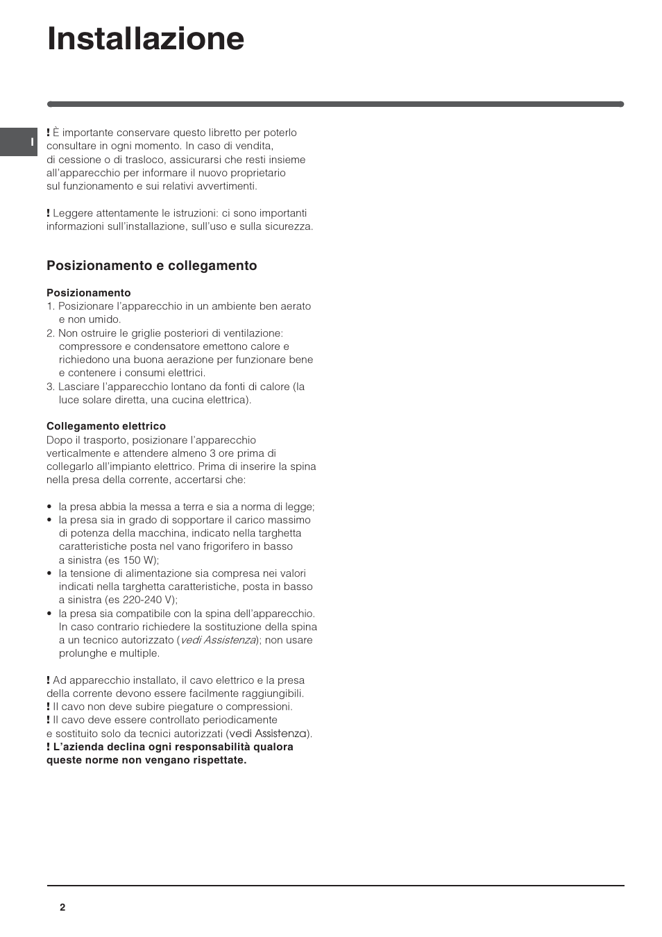 Installazione | Indesit IN-TS-1612 User Manual | Page 2 / 40