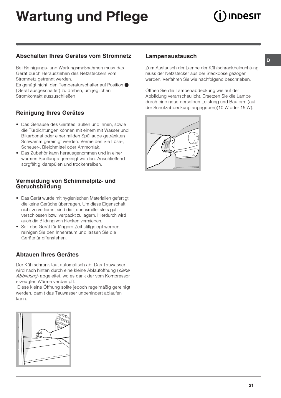 Wartung und pflege | Indesit IN-TS-1612 User Manual | Page 21 / 40