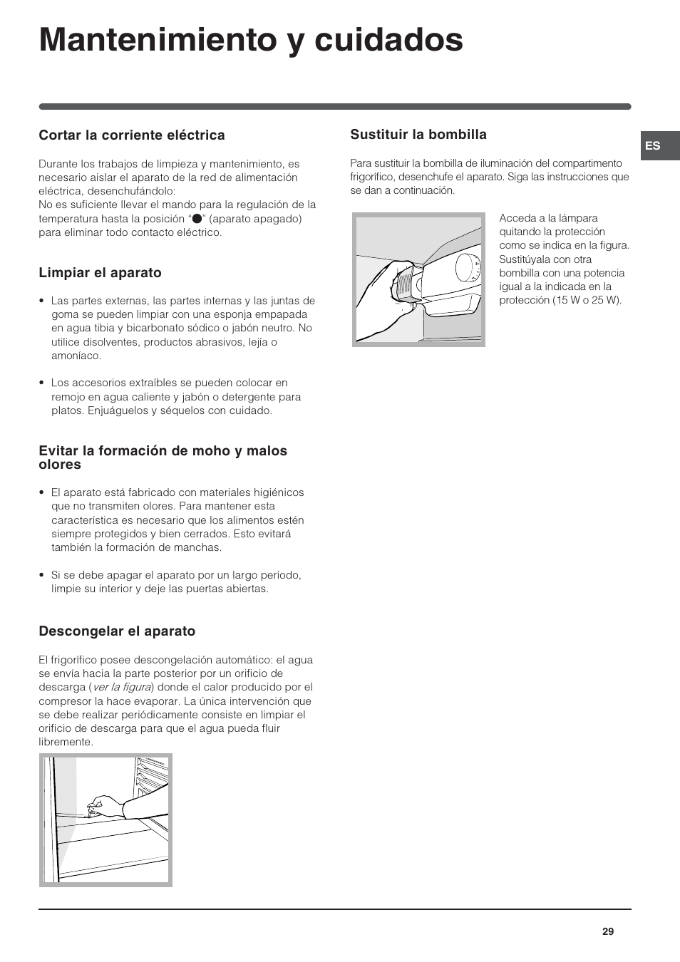 Mantenimiento y cuidados | Indesit IN-TS-1612 User Manual | Page 29 / 40