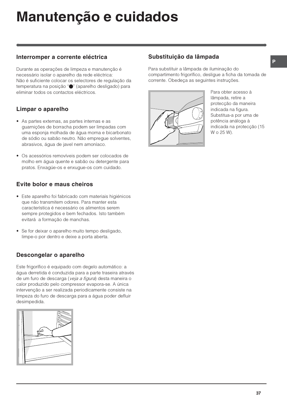 Manutenção e cuidados | Indesit IN-TS-1612 User Manual | Page 37 / 40