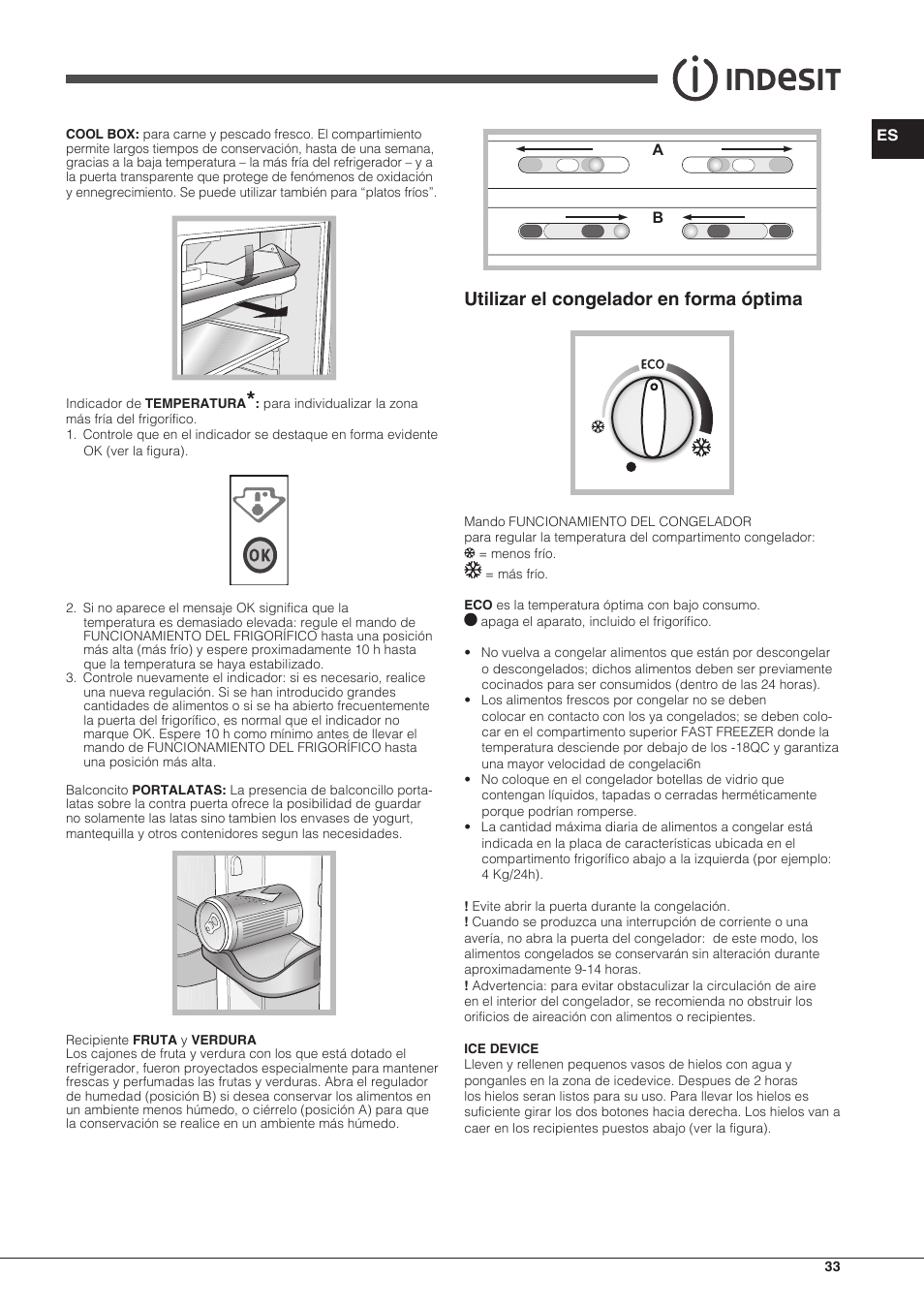 Utilizar el congelador en forma óptima | Indesit TAAN-6-FNF-S User Manual | Page 33 / 48