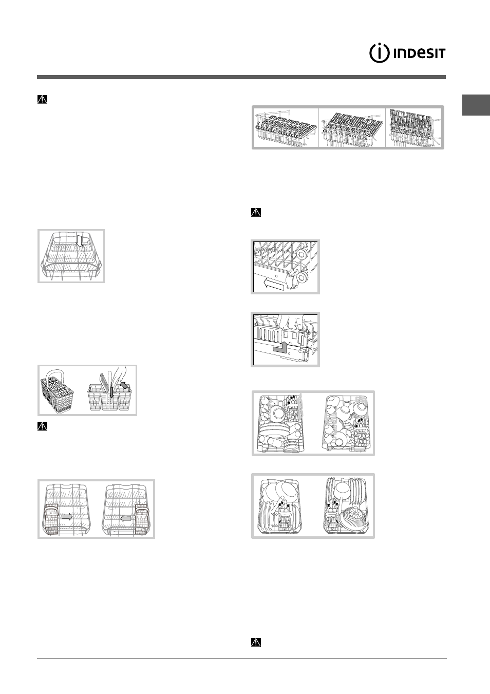 Charger les paniers, Panier du bas, Panier à couverts | Panier du haut | Indesit DIS-361-A User Manual | Page 27 / 80