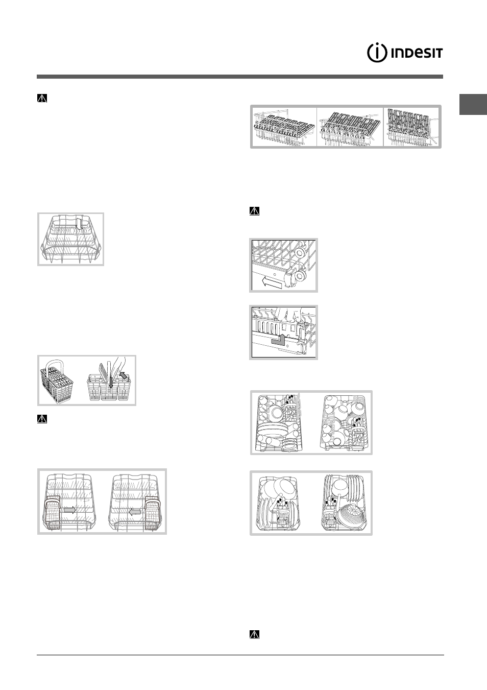 Het laden van de rekken, Onderrek, Bestekkorf | Bovenrek | Indesit DIS-361-A User Manual | Page 49 / 80