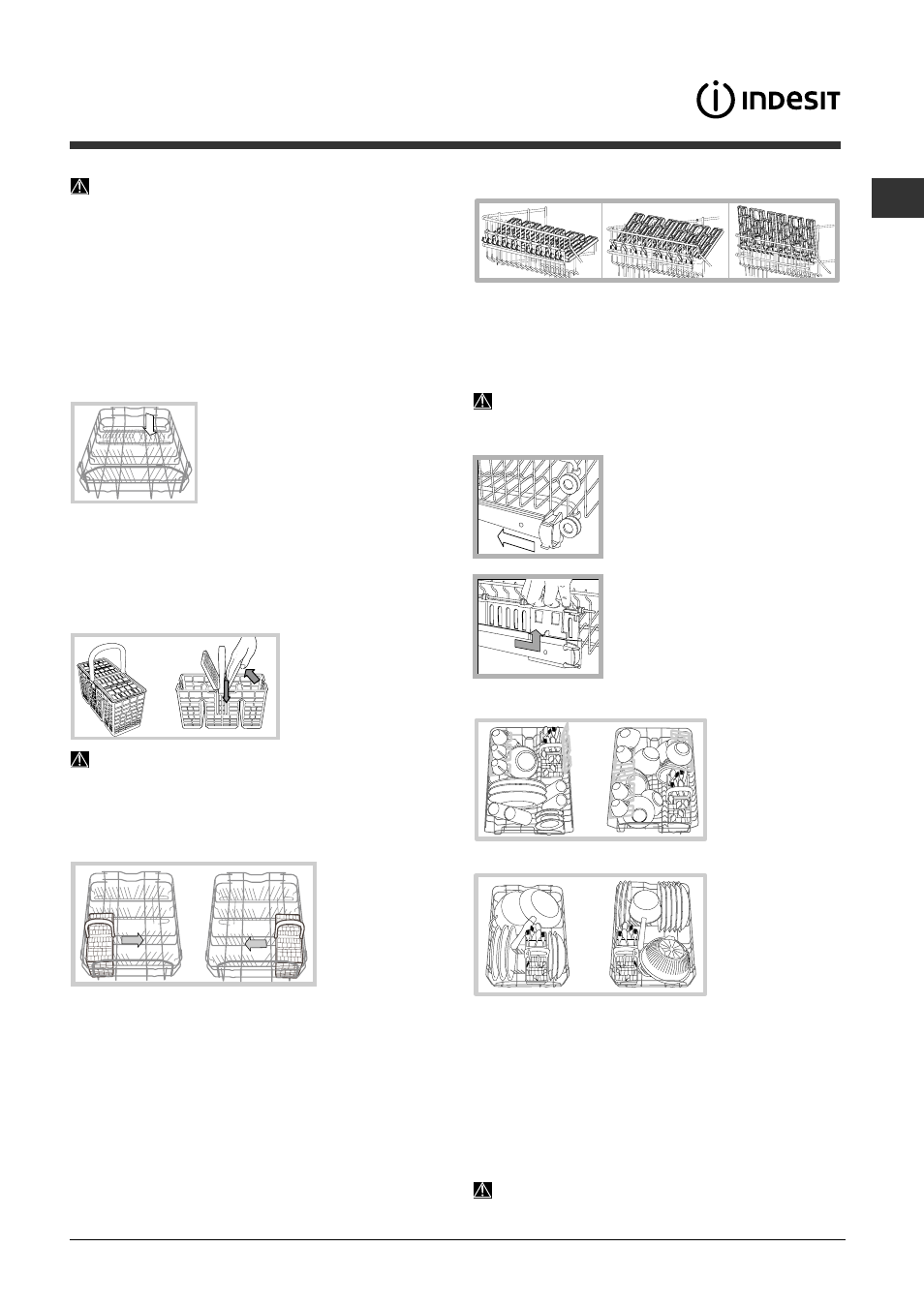 Caricare i cestelli, Cesto inferiore, Cestino delle posate | Cesto superiore | Indesit DIS-361-A User Manual | Page 5 / 80