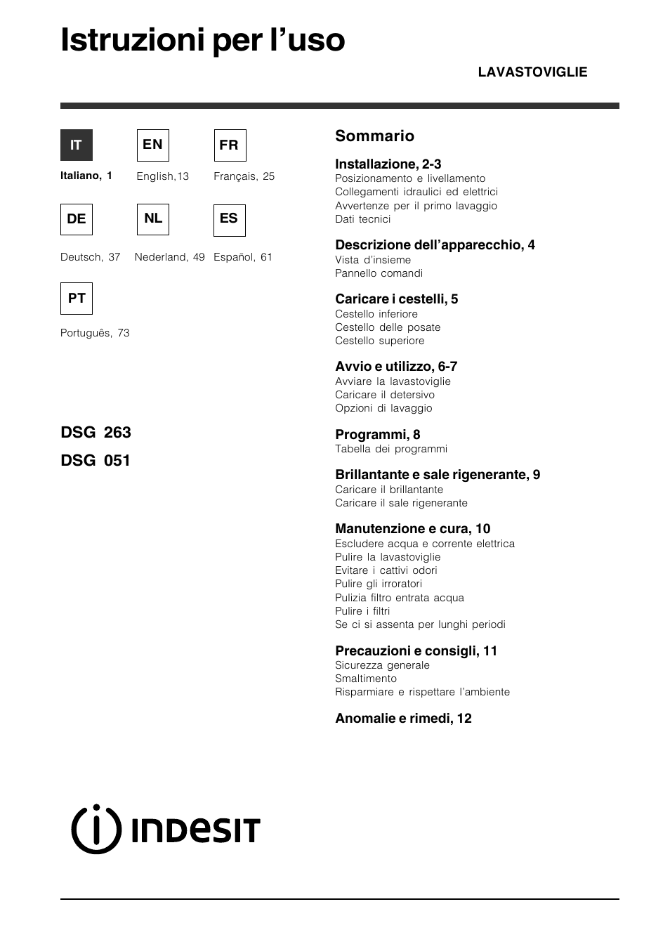 Indesit DSG-263-EU User Manual | 84 pages