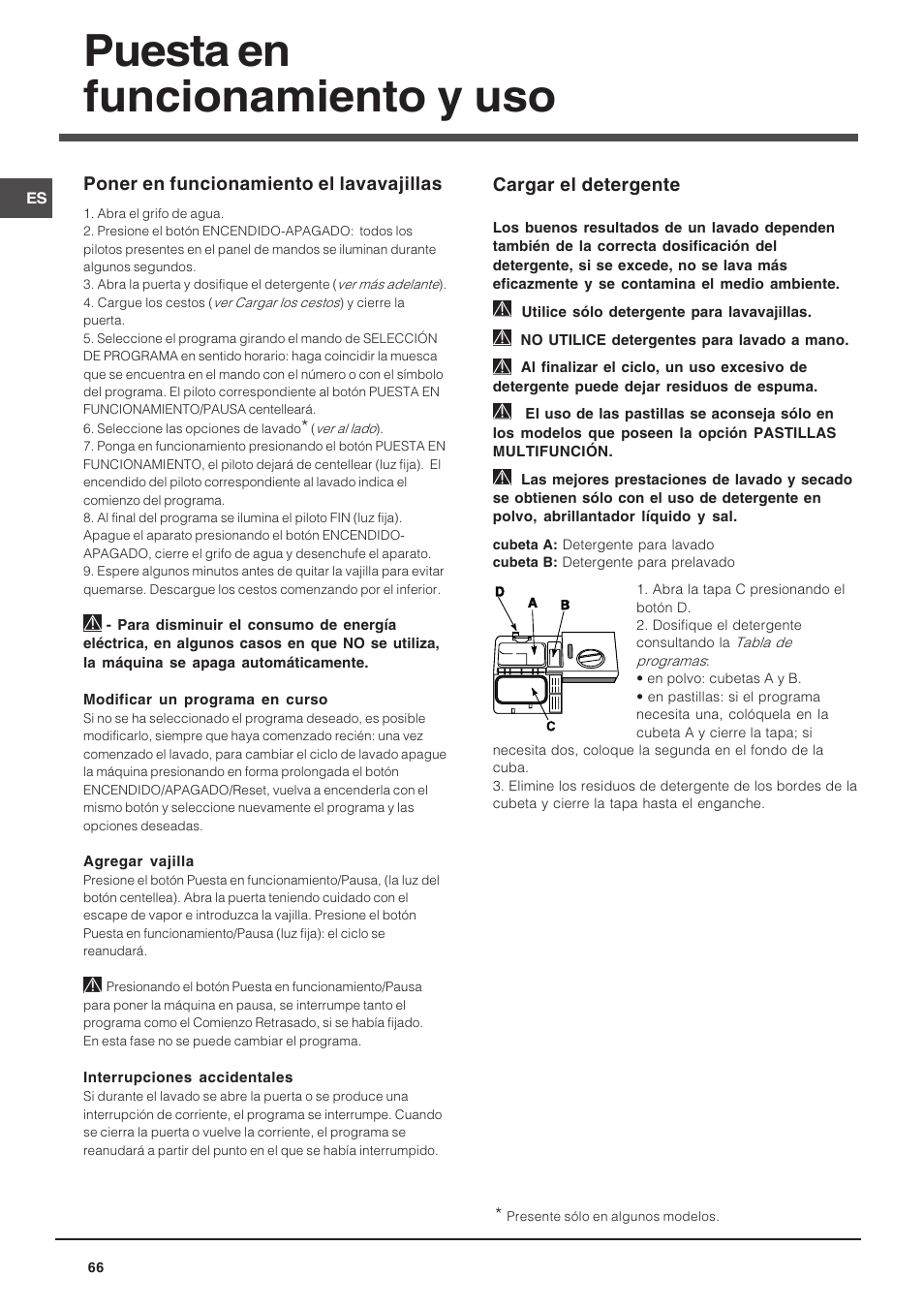 Puesta en funcionamiento y uso | Indesit DSG-263-EU User Manual | Page 66 / 84