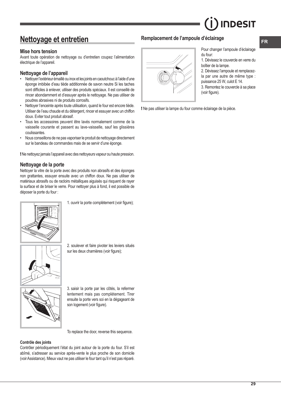 Nettoyage et entretien | Indesit IFG-51-K.A-(GR)-S User Manual | Page 29 / 56