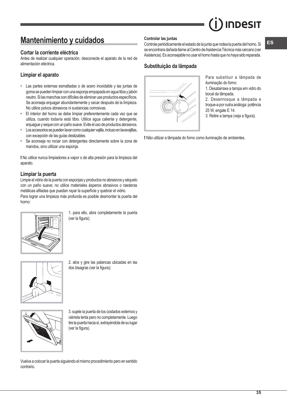 Mantenimiento y cuidados | Indesit IFG-51-K.A-(GR)-S User Manual | Page 35 / 56