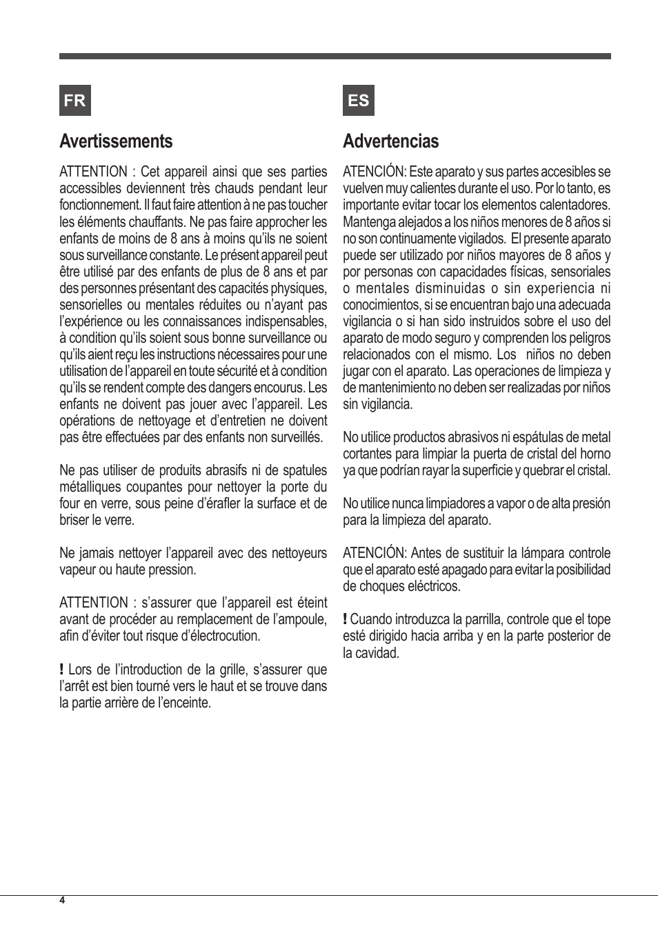Avertissements, Advertencias | Indesit IFG-51-K.A-(GR)-S User Manual | Page 4 / 56