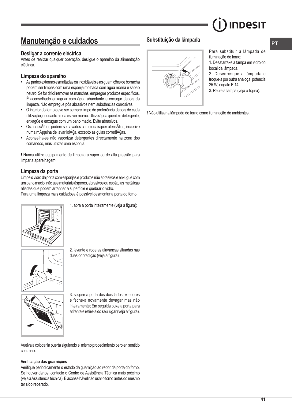 Manutenção e cuidados | Indesit IFG-51-K.A-(GR)-S User Manual | Page 41 / 56