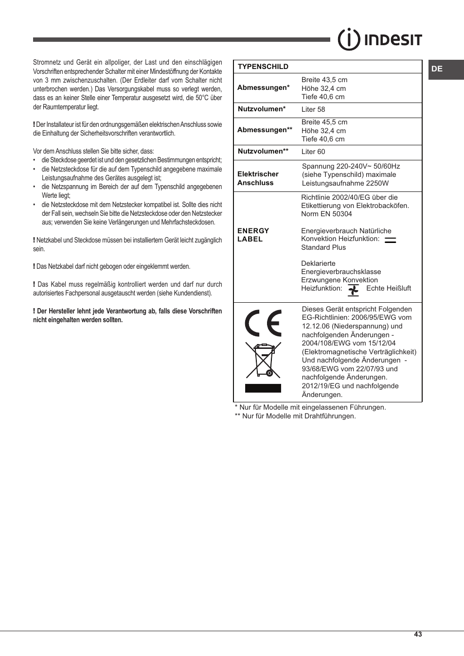 Indesit IFG-51-K.A-(GR)-S User Manual | Page 43 / 56