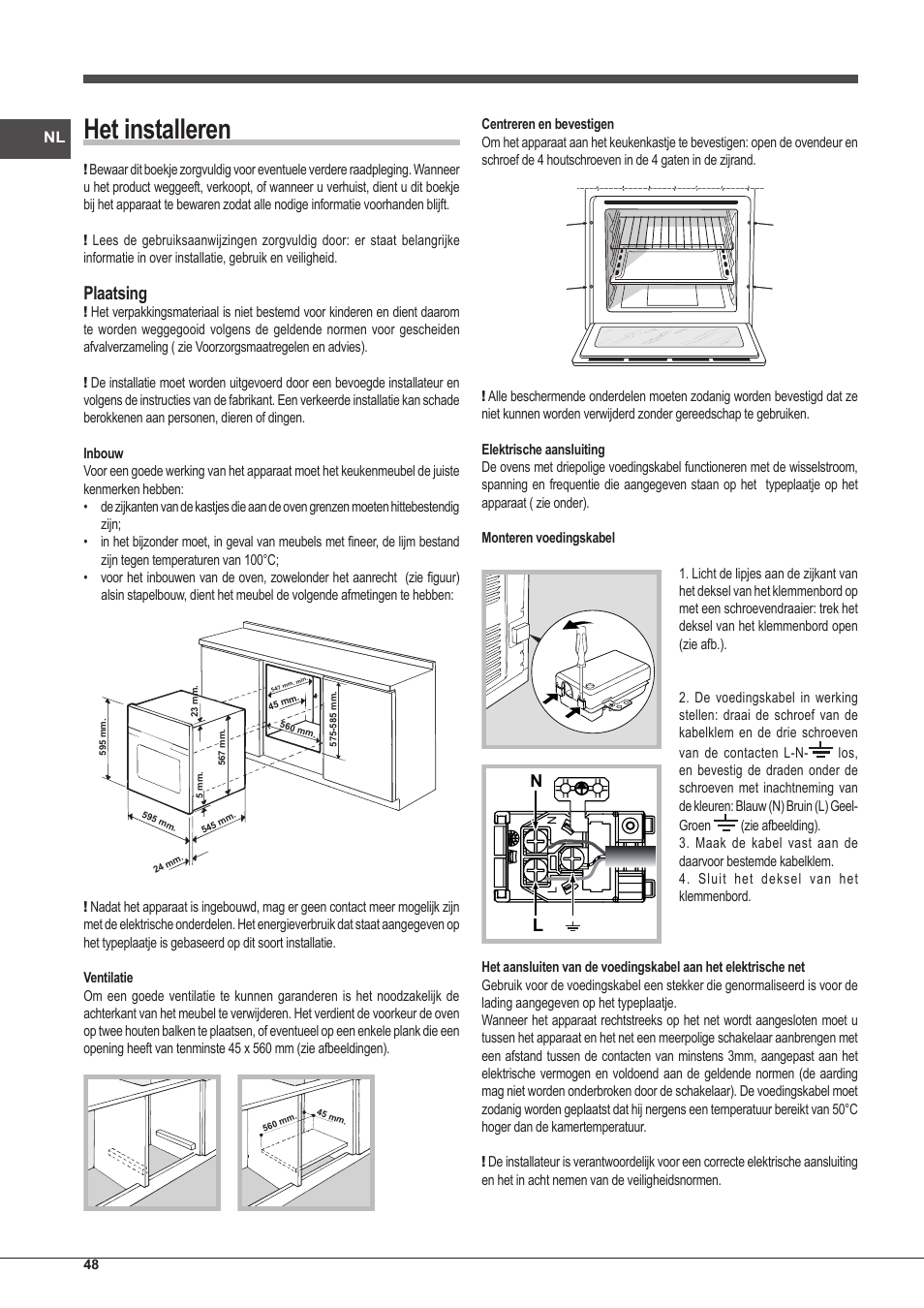 Het installeren, Plaatsing | Indesit IFG-51-K.A-(GR)-S User Manual | Page 48 / 56