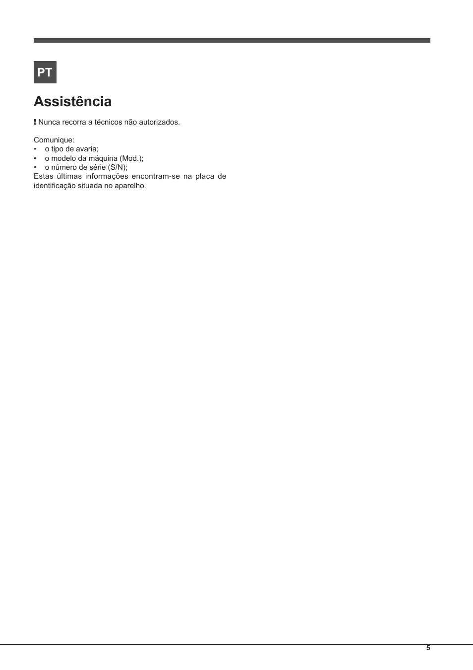 Assistência | Indesit FMR-54-K.A-(RA) User Manual | Page 5 / 36