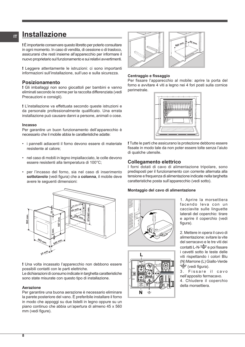 Installazione, Posizionamento, Collegamento elettrico | Indesit FMR-54-K.A-(RA) User Manual | Page 8 / 36
