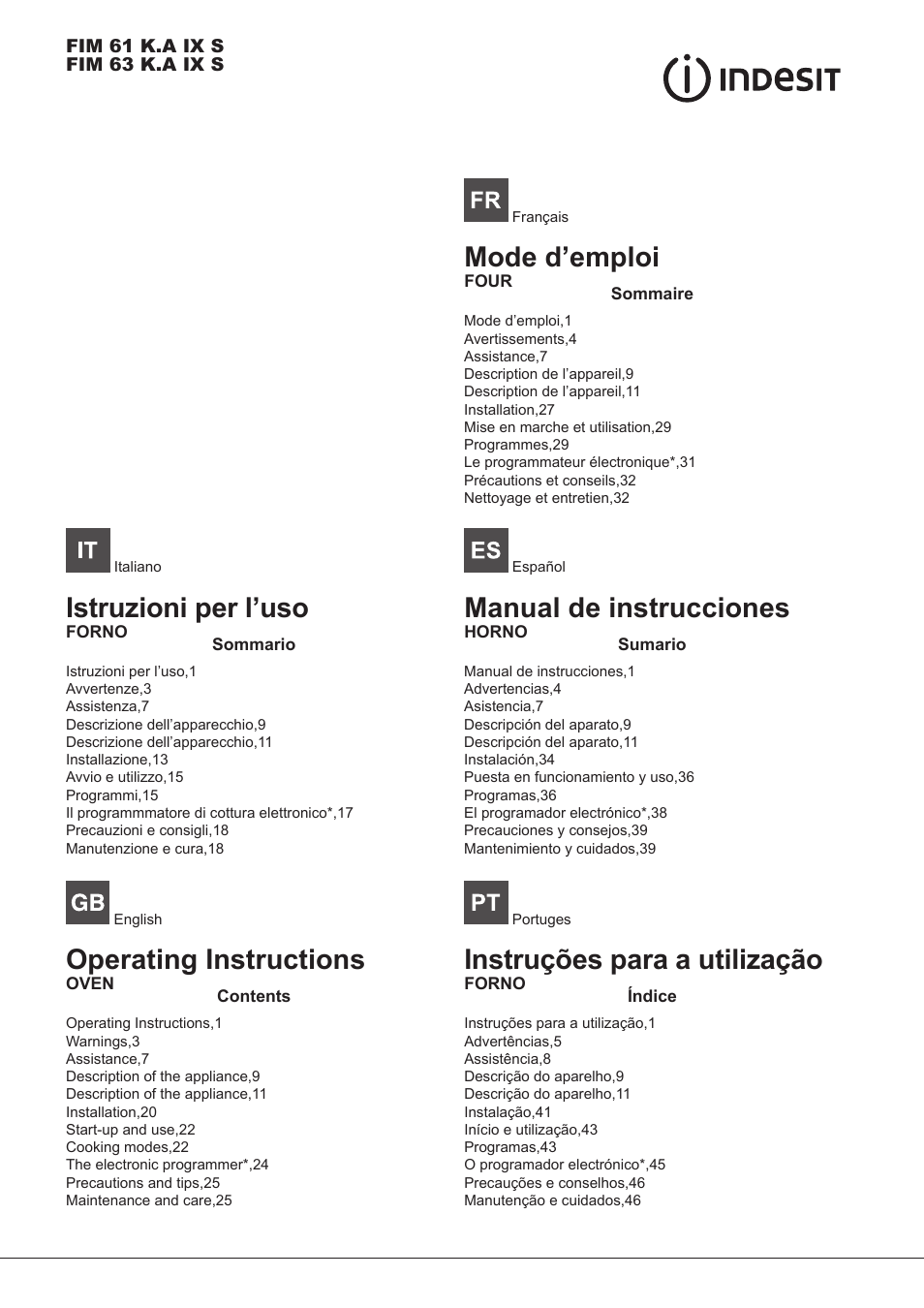 Indesit FIM-61-K.A-IX-S User Manual | 68 pages