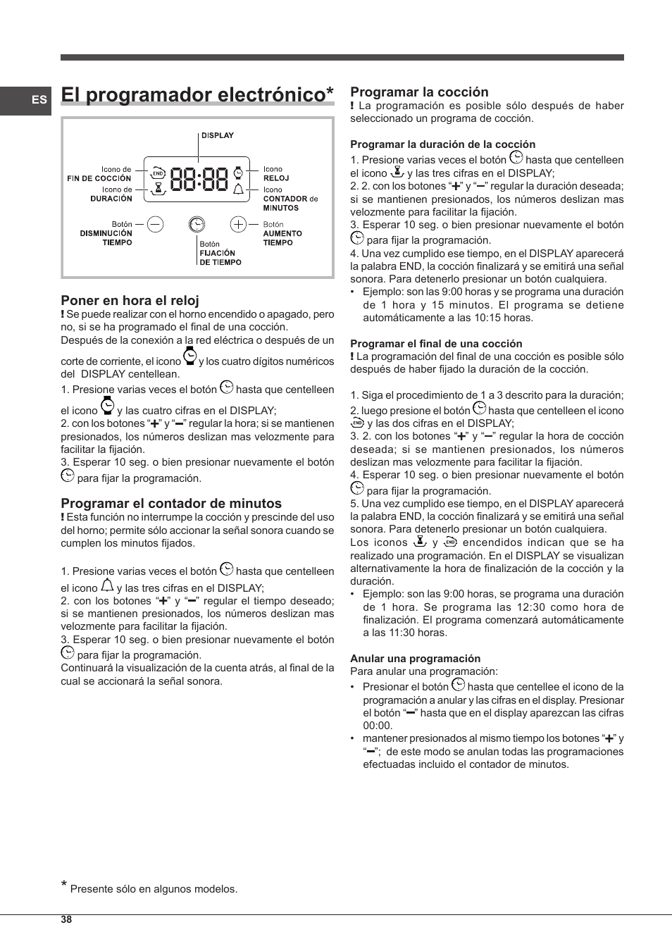 El programador electrónico | Indesit FIM-61-K.A-IX-S User Manual | Page 38 / 68