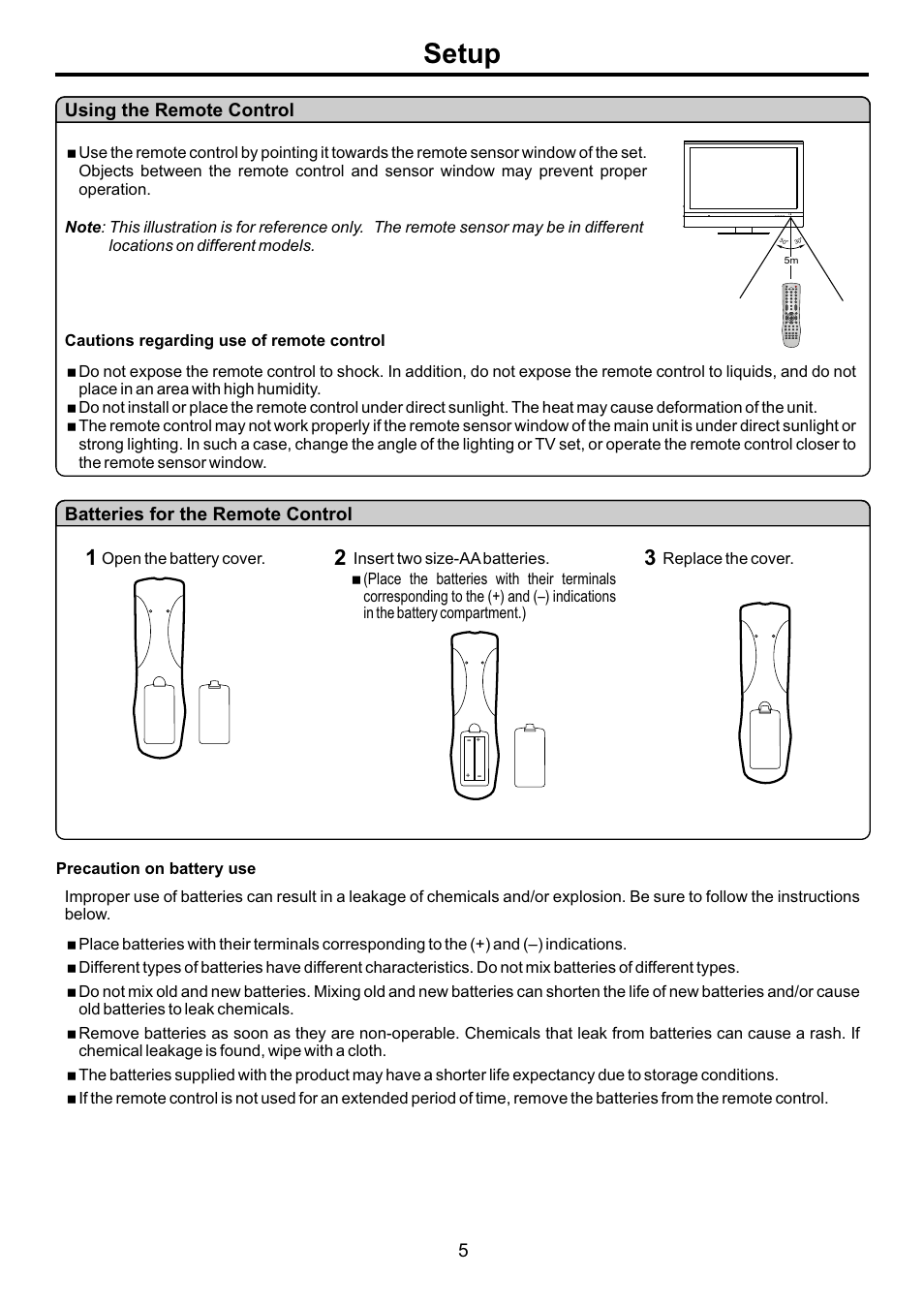 页面 7, Setup, Using the remote control | Batteries for the remote control | Audiovox FPE4707HR User Manual | Page 7 / 54