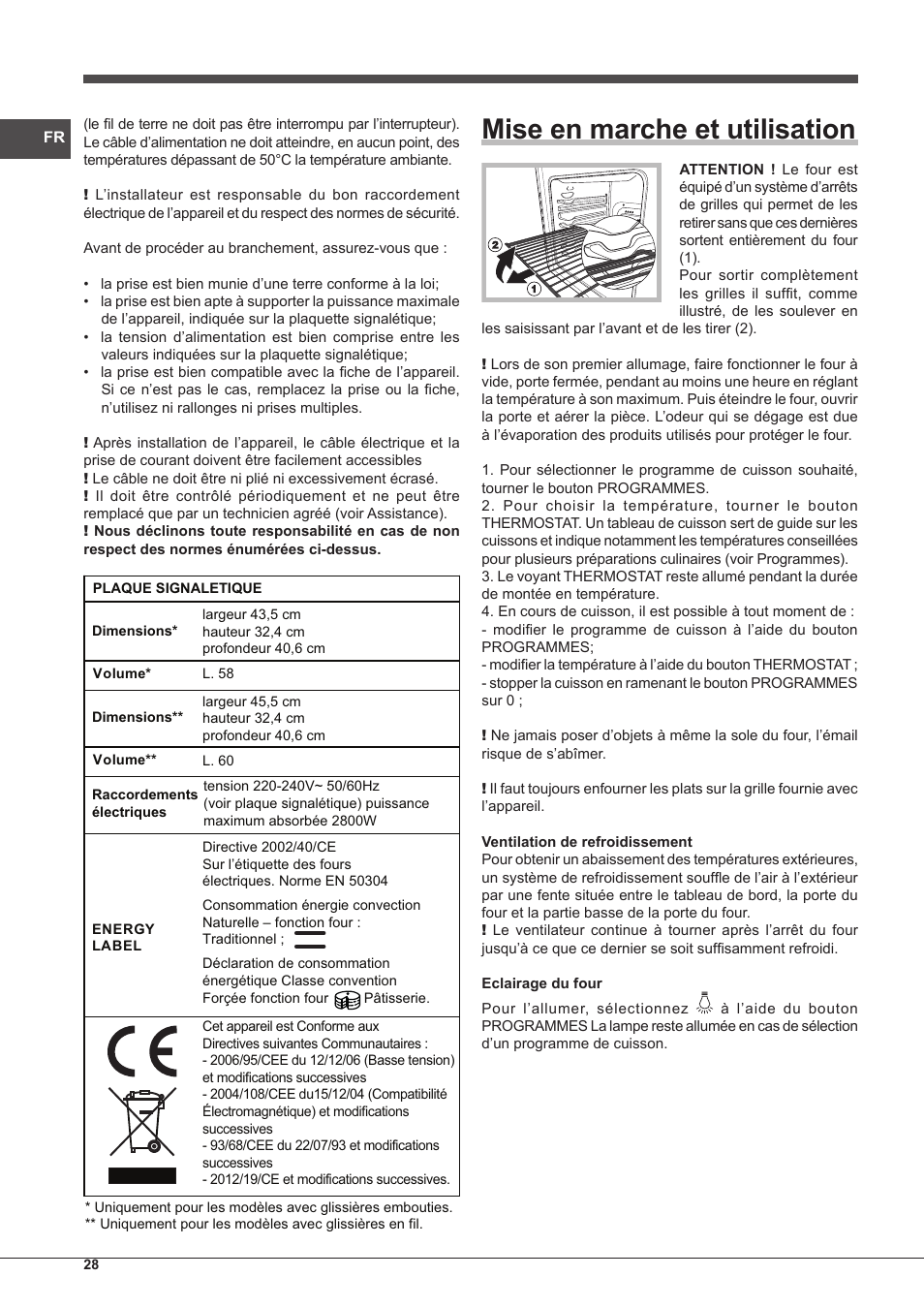 Mise en marche et utilisation | Indesit IFG-63-K.A-(WH)-S User Manual | Page 28 / 72