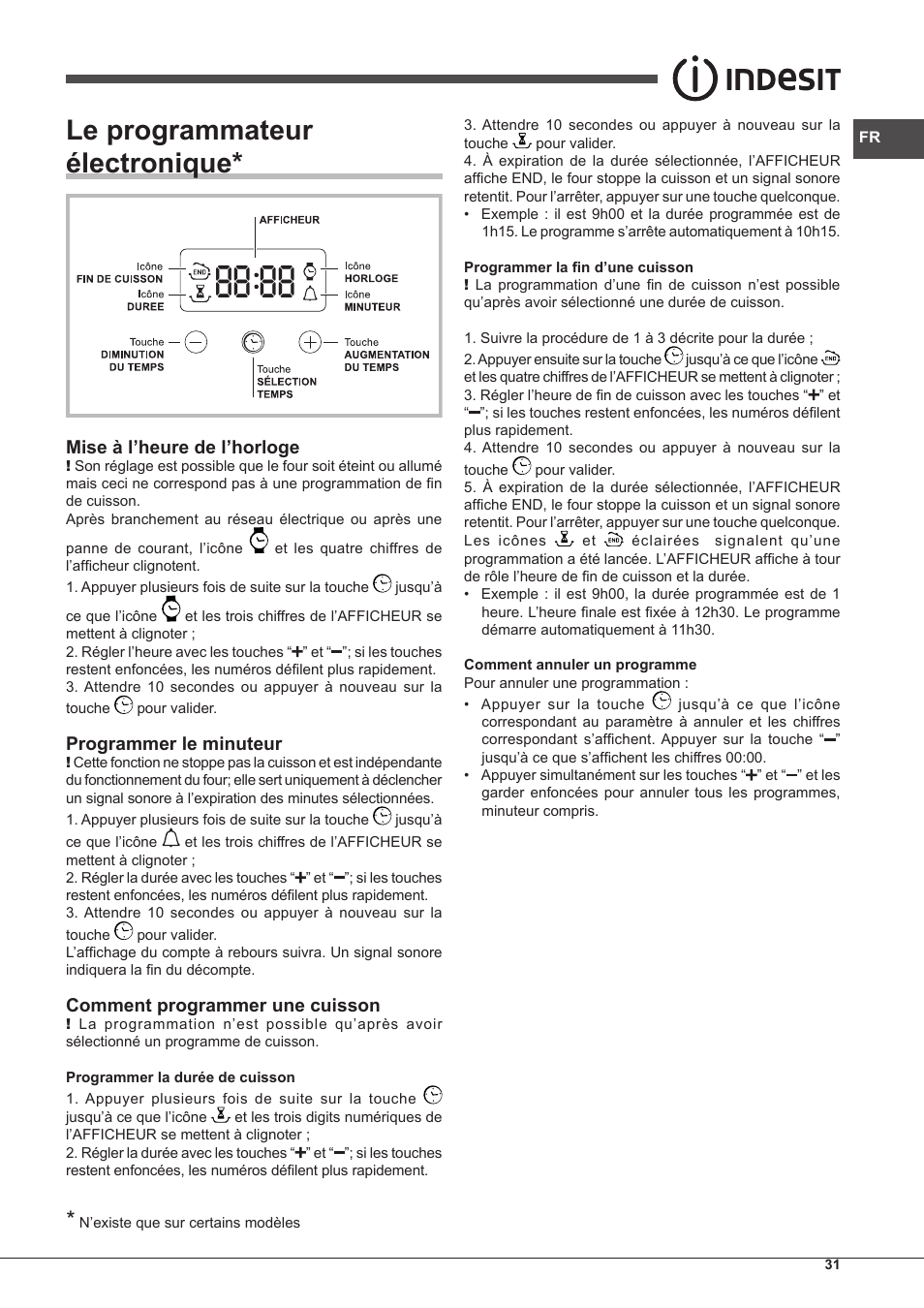 Le programmateur électronique | Indesit IFG-63-K.A-(WH)-S User Manual | Page 31 / 72