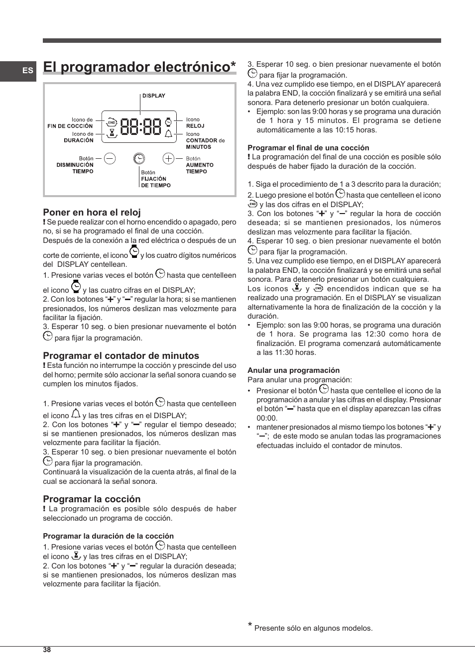El programador electrónico | Indesit IFG-63-K.A-(WH)-S User Manual | Page 38 / 72
