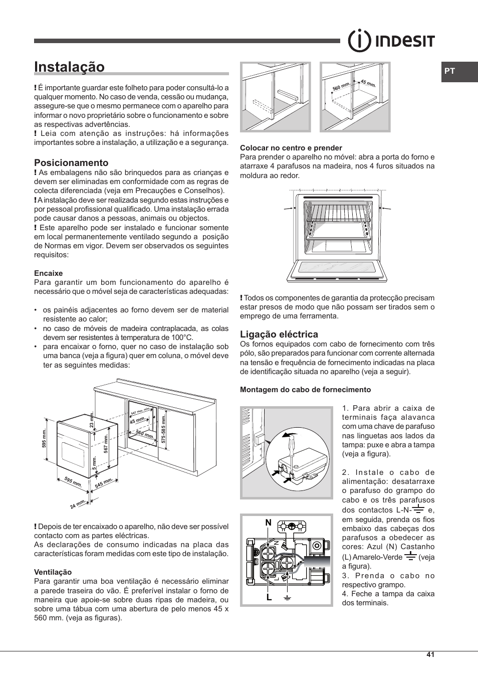 Instalação, Posicionamento, Ligação eléctrica | Indesit IFG-63-K.A-(WH)-S User Manual | Page 41 / 72