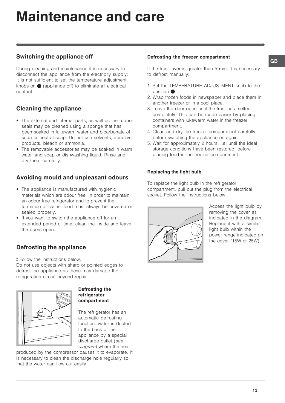 Maintenance and care | Indesit IN-D-2412 User Manual | Page 13 / 24