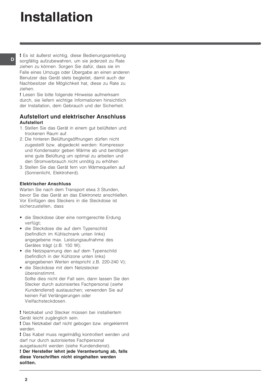 Installation | Indesit IN-D-2412 User Manual | Page 2 / 24