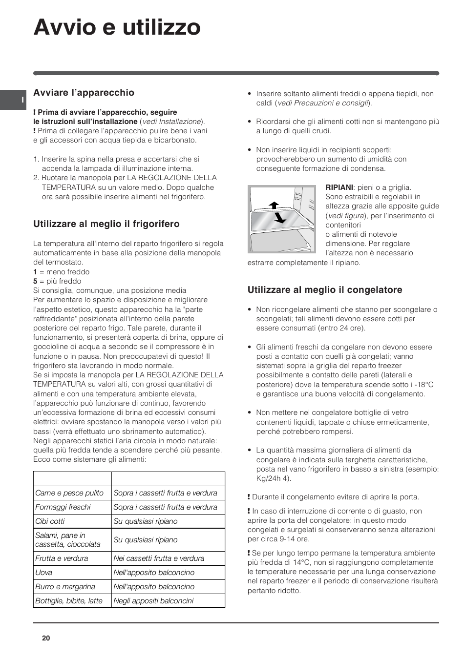 Avvio e utilizzo | Indesit IN-D-2412 User Manual | Page 20 / 24