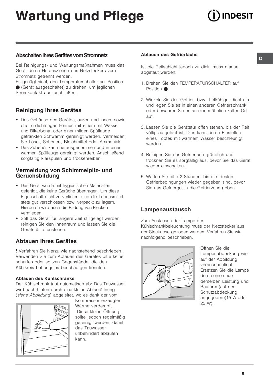 Wartung und pflege | Indesit IN-D-2412 User Manual | Page 5 / 24