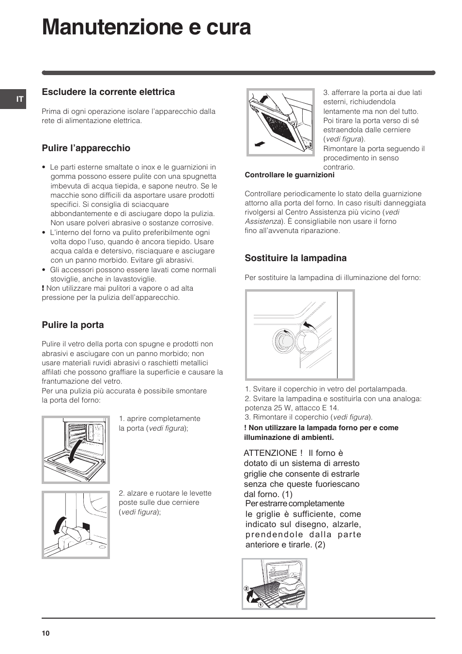 Manutenzione e cura | Indesit FIM-734-K.A-IX User Manual | Page 10 / 72