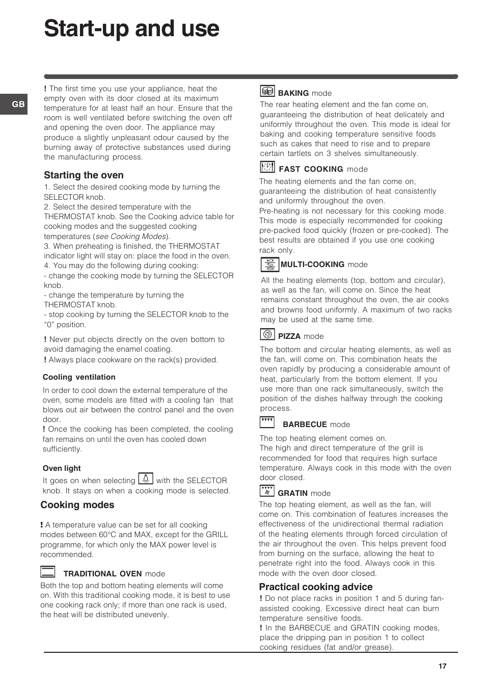Start-up and use | Indesit FIM-734-K.A-IX User Manual | Page 17 / 72
