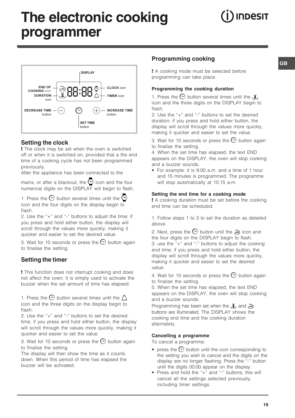 The electronic cooking programmer | Indesit FIM-734-K.A-IX User Manual | Page 19 / 72