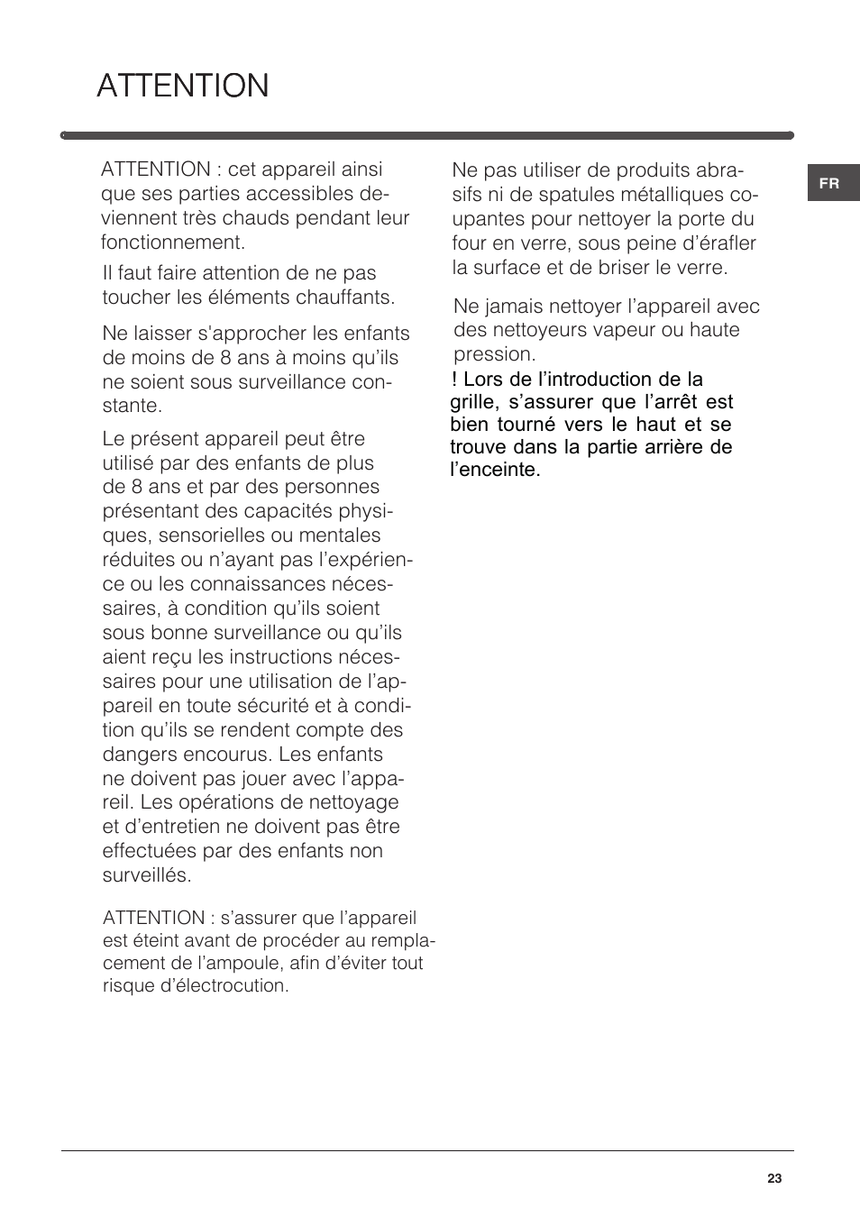 Attention | Indesit FIM-734-K.A-IX User Manual | Page 23 / 72