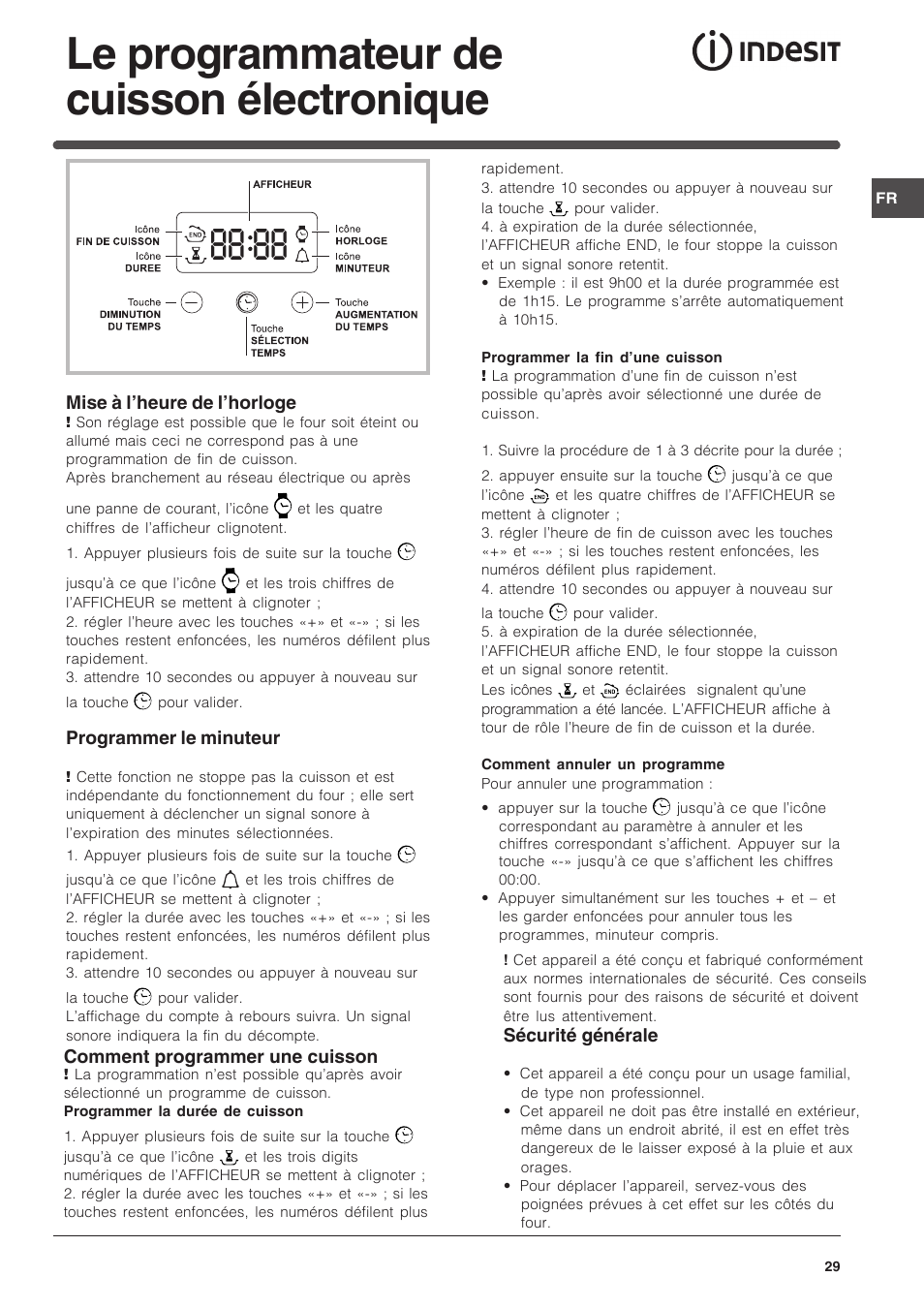 Le programmateur de cuisson électronique | Indesit FIM-734-K.A-IX User Manual | Page 29 / 72