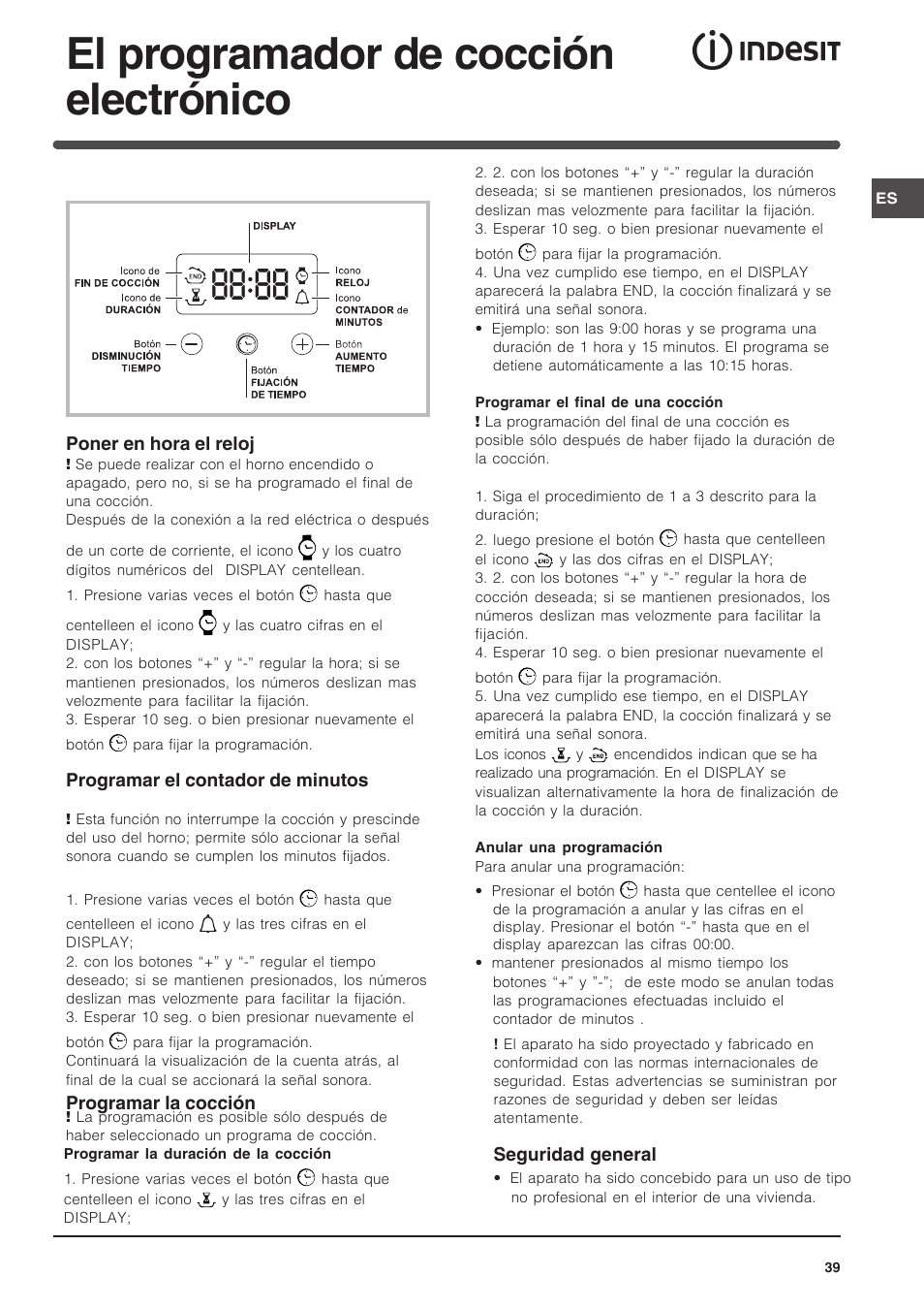 El programador de cocción electrónico | Indesit FIM-734-K.A-IX User Manual | Page 39 / 72